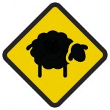 Śmieszne znaki drogowe z egzotycznymi zwierzętami (owca)