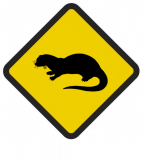 Śmieszne znaki drogowe z egzotycznymi zwierzętami (wydra)