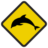 Śmieszne znaki drogowe z egzotycznymi zwierzętami (delfin)