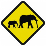 Śmieszne znaki drogowe ze zwierzętami (słoń)