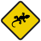 Śmieszne znaki drogowe ze zwierzętami (gekon)
