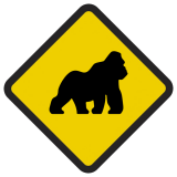Śmieszne znaki drogowe z egzotycznymi zwierzętami (goryl)
