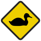 Śmieszne znaki drogowe z egzotycznymi zwierzętami (kaczka)