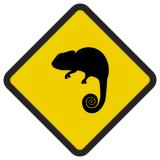 Śmieszne znaki drogowe ze zwierzętami (kameleon)