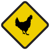 Śmieszne znaki drogowe ze zwierzętami (kura)
