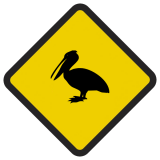 Śmieszne znaki drogowe ze zwierzętami (pelikan)