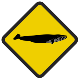 Śmieszne znaki drogowe ze zwierzętami (wieloryb)